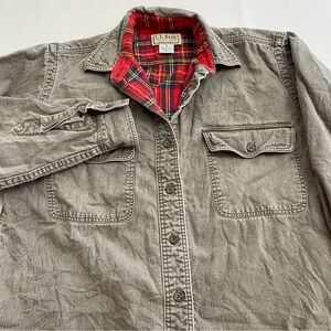 L.L. Bean Gray Men's Shirt with Red Plaid Lining